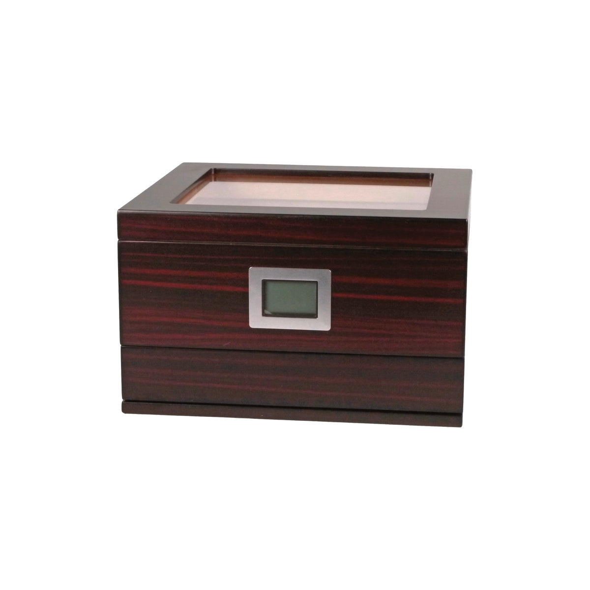 Humidor aus mattem Ebenholz mit Glasdeckel und Schublade